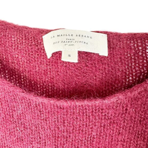 Sézane Paris Multi-Color Chevron Pom-Pom Mohair Wool Sweater Women’s Size Small - Picture 4 of 10